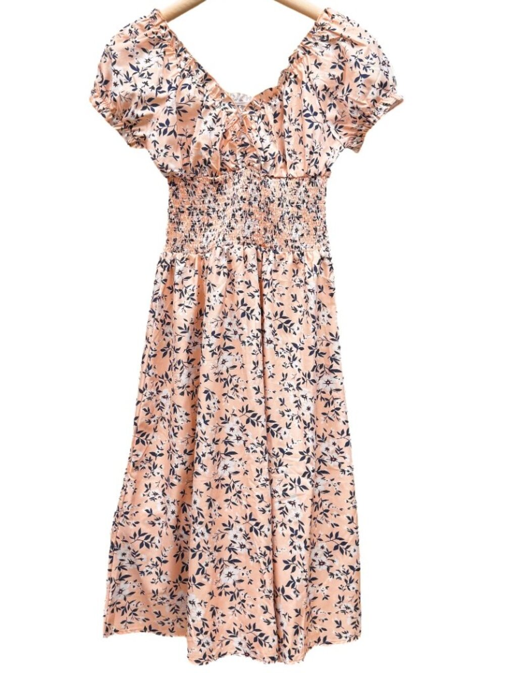Floral Peasant Dress Lightweight Boho Sundress Stretch Waist Midi Cottagecore